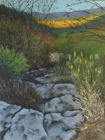 'Rocks & Aloe,' Oil on panel, 25 x 19 inches, by Judith Anderson
