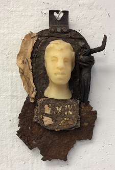 'Telemachus 5,' Encaustic and found objects, 8 x 4.5 x 2 inches, by Susanne K. Arnold