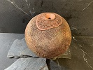 'Textured Red Vessel 1,' Low fired red clay, by Kay Franz