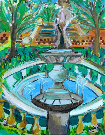 'Elizabethan Gardens,' Acrylic painting, 28 x 32 inches, by Lisa Lezell Levine