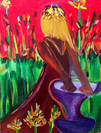 'Girl in Garden No. 1,' Acrylic painting, 22 x 28 inches, by Lisa Lezell Levine