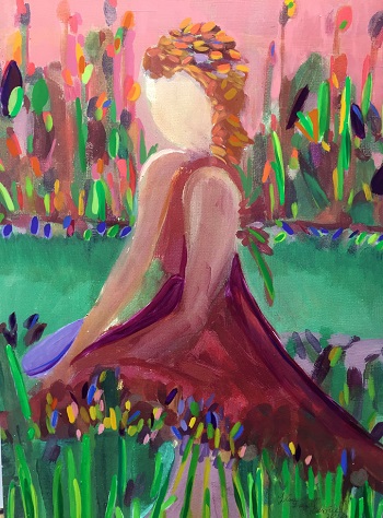 'Girl in Garden No. 2,' Acrylic painting, 22 x 28 inches, by Lisa Lezell Levine