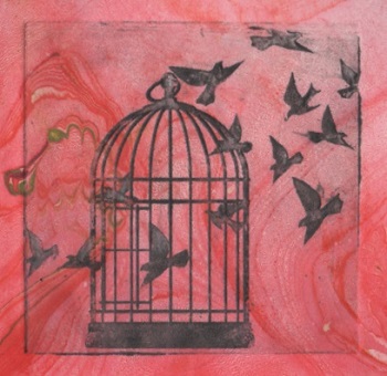 'Uncaged III,' Solar etching, Matted print (4 x 4 inches) in 8 x 8 mat, inches, by Kathleen Westkaemper