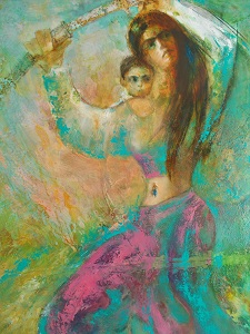 'Rani Laxmibai,' mixed media on canvas, 72 x 48 inches, by KonKons