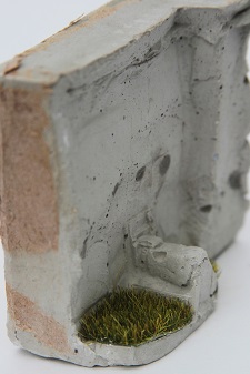 'Narrow Box' cast Rockite, faux moss, by Leslie Banta