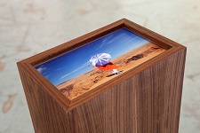 'Horseshoe Bend, Page, AZ (umbrella)' Archival pigment print, walnut plywood, plexi, 36 H x 8 W x 12 L inches, by Kim Llerena and Nancy Daly