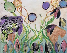 'Fish in the Sea,' Acrylic with collage, by Lisa Lezell Levine