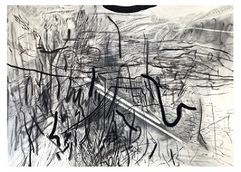 'Basin Waterflow (framed)' 26 x 32 inches, Ink, graphite, charcoal on paper by Vu Nguyen
