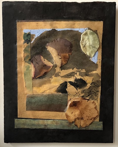 'Covid World, 2020,' by Susanne K. Arnold, Encaustic, collage, found objects, 10 x 8 inches