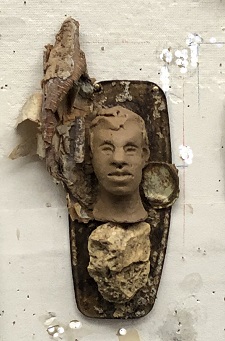 'Telemachus 2,' Encaustic and found objects, 7.5 x 4 x 2 inches, by Susanne K. Arnold