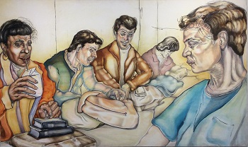 'SCHOOL LUNCH 6,' Oil on canvas,   40 x 66 inches, 2012, by Lisa DeLoria Weinblatt