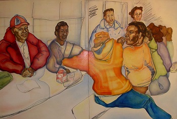 'SCHOOL LUNCH 7,' Oil on canvas,   54 x 80 inches, 2013, by Lisa DeLoria Weinblatt