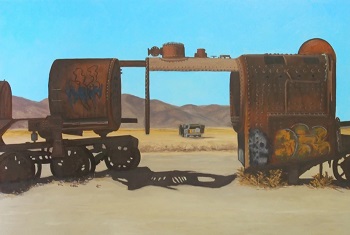 'Bolivia Series: Train Skeleton #6' Oil on panel, 24 x 36 inches by Judith Anderson