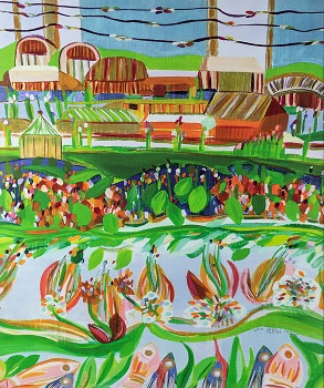 'Lewis Ginter Botanical Garden' 22x18 inches, acrylic, by Lisa Lezell Levine