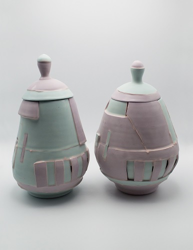 'Disassembled Lidded Jar Set: Majority Purple and Majority Blue' Ceramic by Danielle Hawk