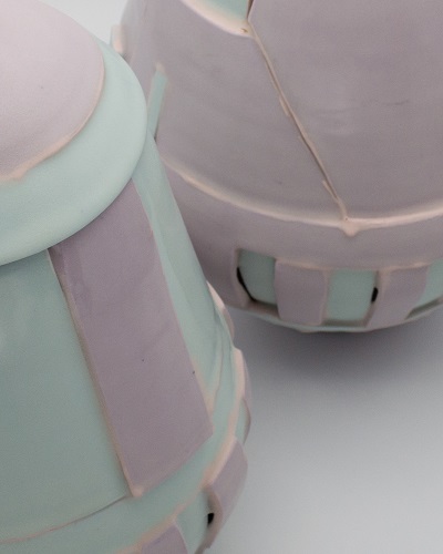 'Disassembled Lidded Jar Set: Majority Purple and Majority Blue' Ceramic by Danielle Hawk