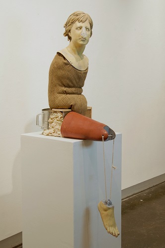 'Bodily Memories From My Moms Side' Earthenware, glass, found objects, textiles, underglaze, and wax by Kourtney Stone