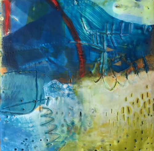 'Avaunt,' Encaustic, 6 x 6 x 1.5 inches, by Sue Jachimiec