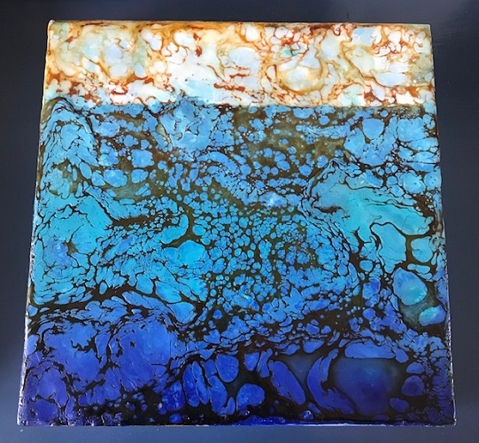 'Blue Water One' by Charlene Bennett Smith, Encaustic painting on Wood panel, 8x8 inches