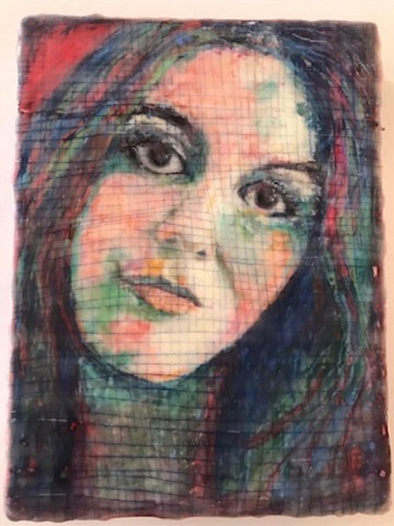'Lauren' by Charlene Bennett Smith, Encaustic painting with Oil stick on wood panel, 9x14 inches