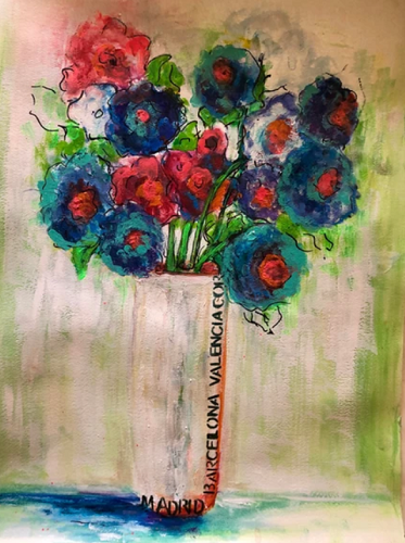 'Blue, Red and White Flowers (Madrid, Barcelona, Valencia),' by Marlene Fisher