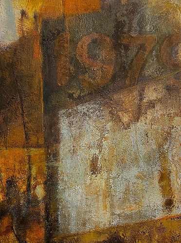 '1979 #2,' Oil, cold wax, iron powder on panel, 11.5 x 8.5 inches, by Martha Prideaux