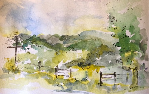 'This is the Day' by Sandy Nye Moran, Watercolor plein air, 3 x 5 inches