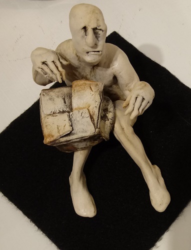 'box man' ceramic, by Aggie Zed