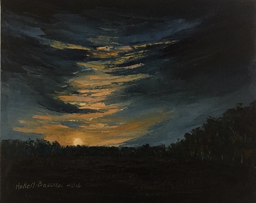 'Super Moon Rising overs Haw's Shop II' Oil on Canvas, by Linda Hollett-Bazouzi